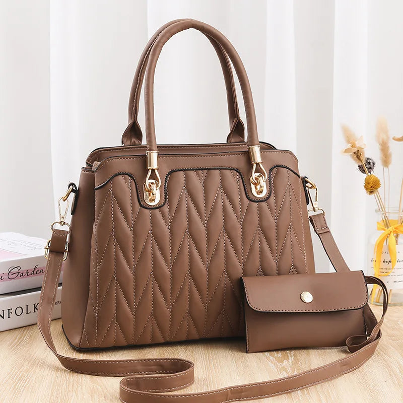 Embroidery Line Diamond Handbag Large Capacity Shoulder Messenger Bag