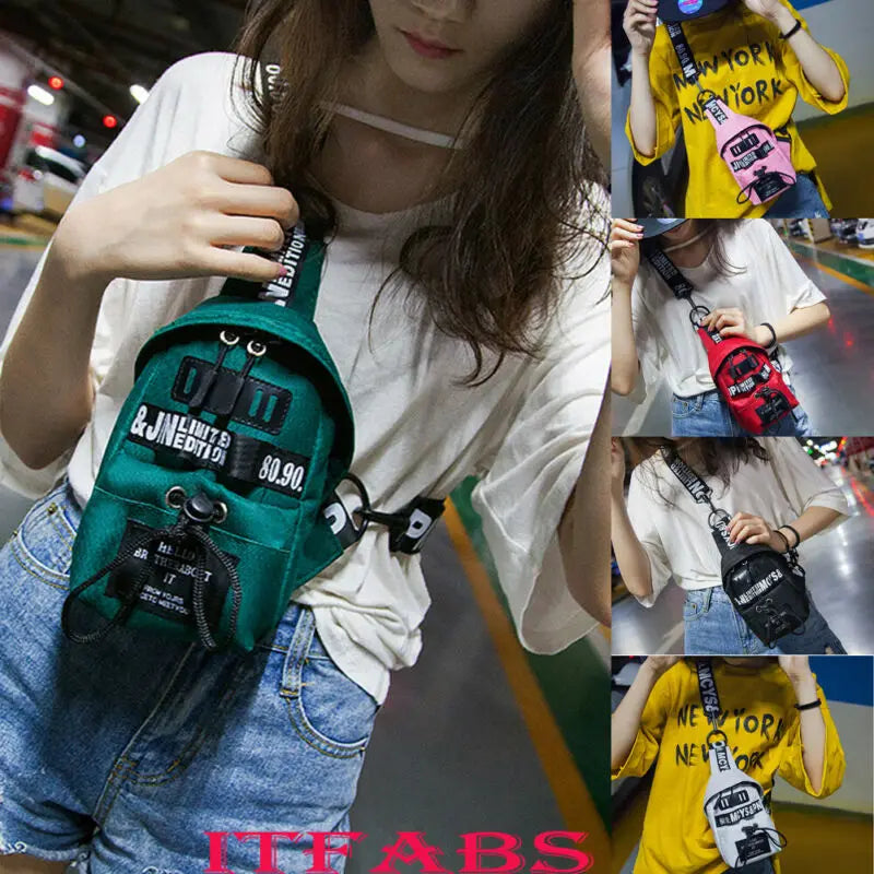 Women Chest Bag Letter Print Handbag Soft Zipper Waist Bag