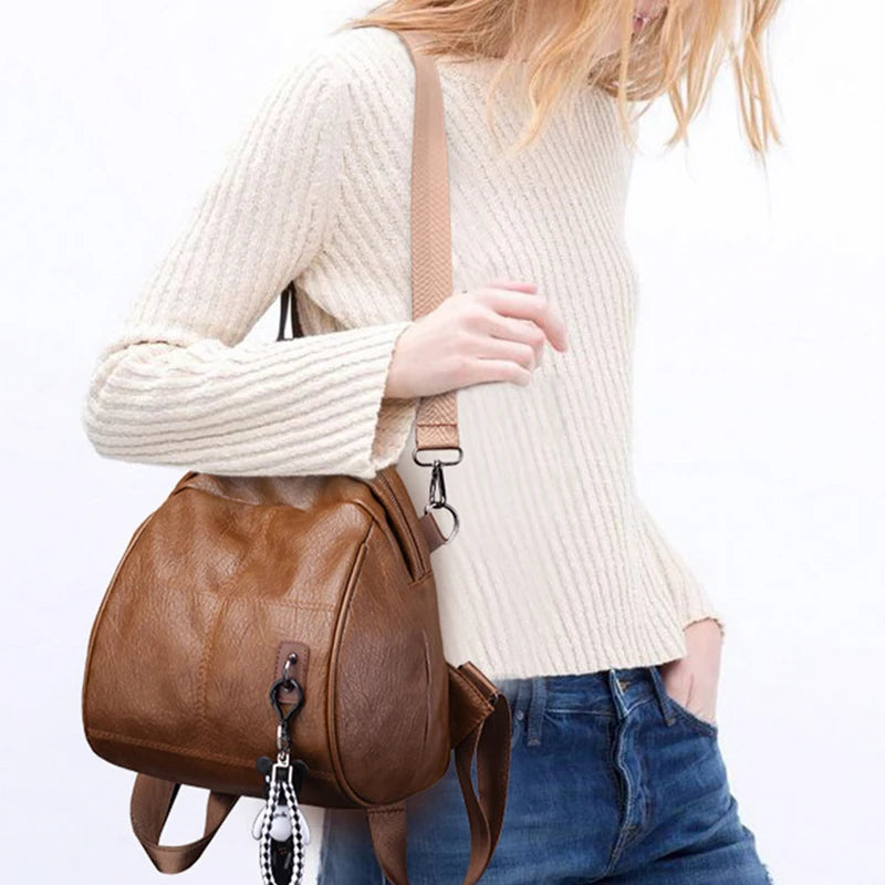 Vintage Leather Backpack for Women - Travel Shoulder Bag
