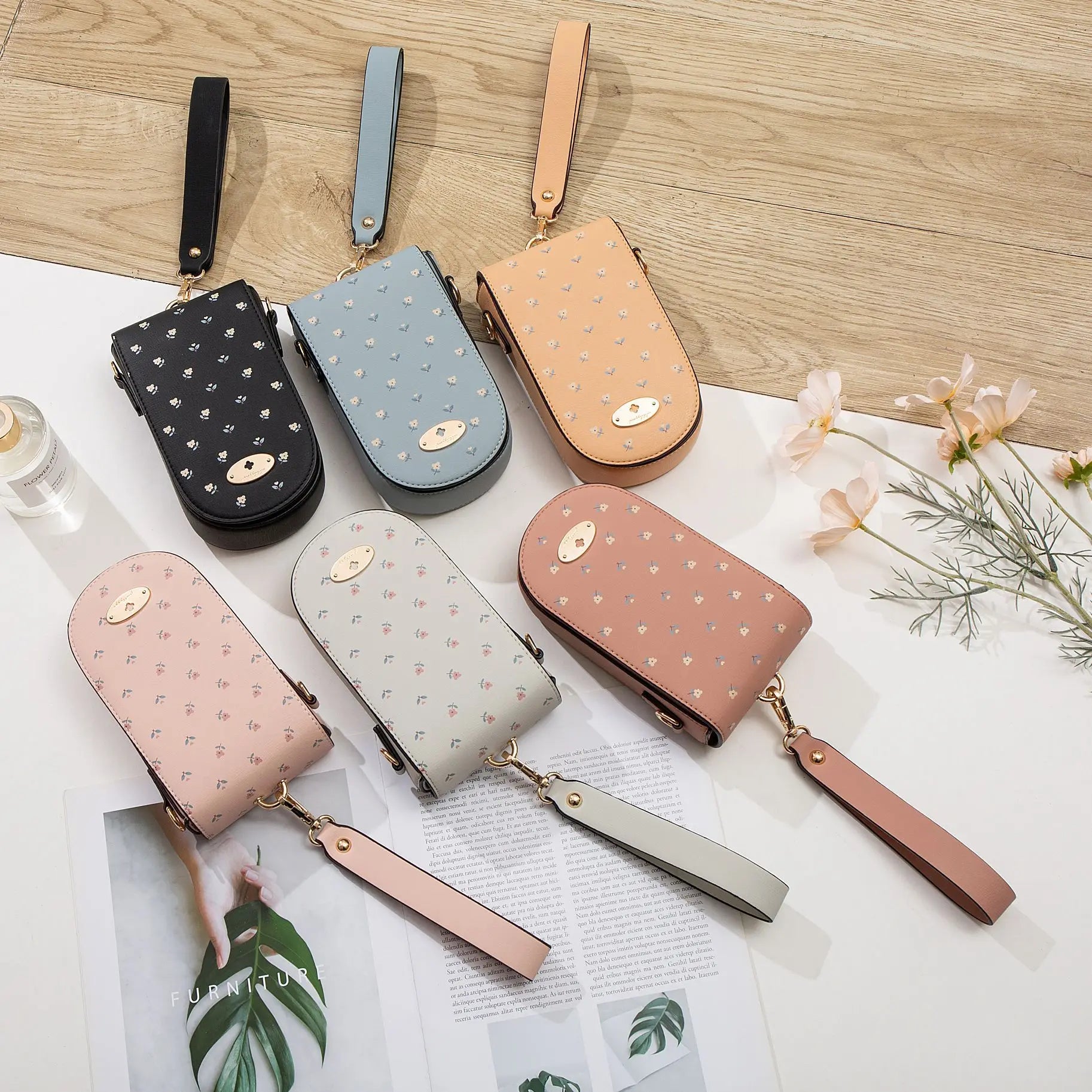 Women Printing One-shoulder Diagonal Bag Soft Leather Mobile Phone Bag