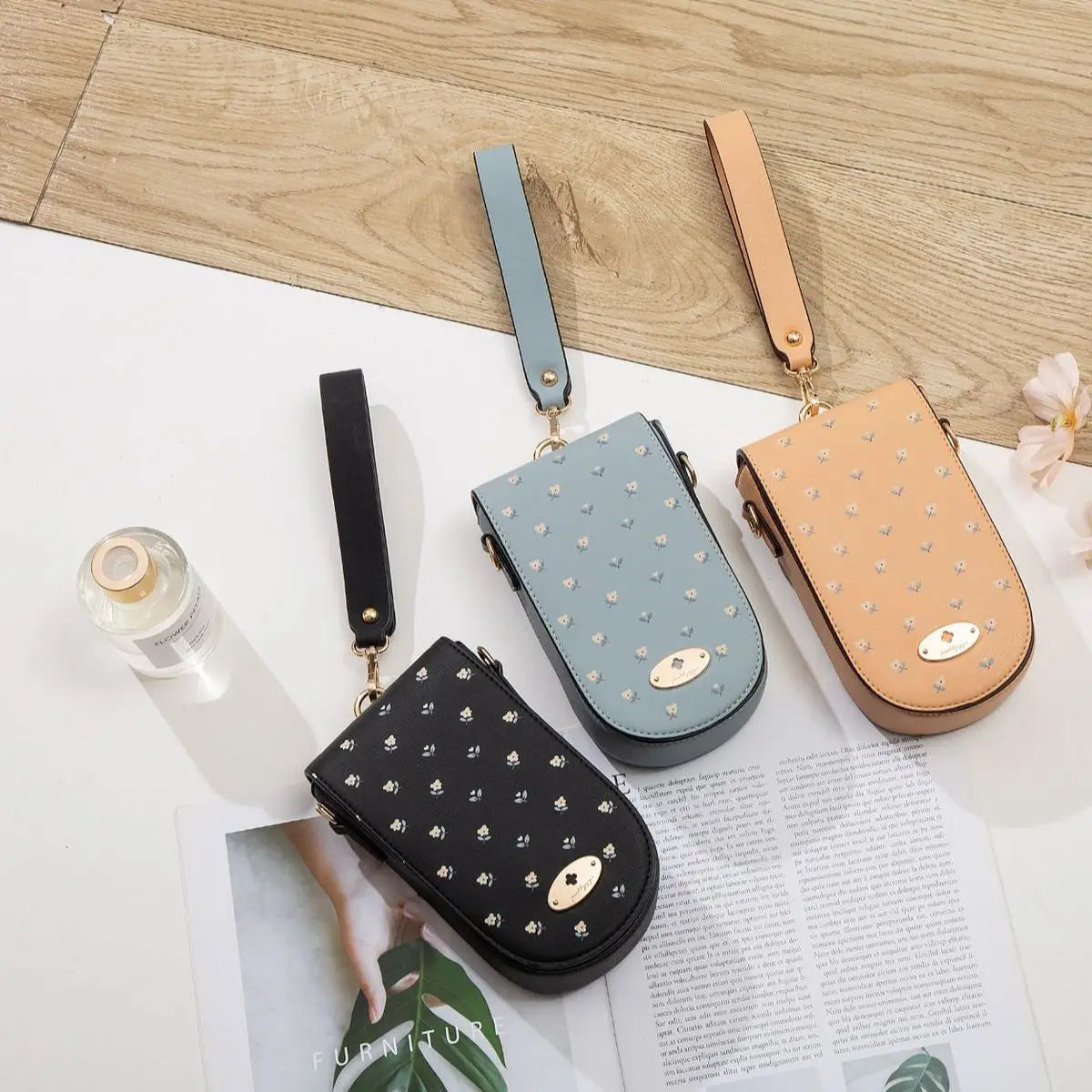 Women Printing One-shoulder Diagonal Bag Soft Leather Mobile Phone Bag