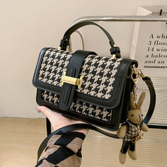 Vintage Houndstooth Handbag Small Leather Crossbody Bag for Women