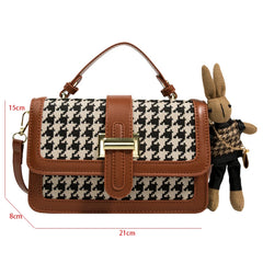 Vintage Houndstooth Handbag Small Leather Crossbody Bag for Women