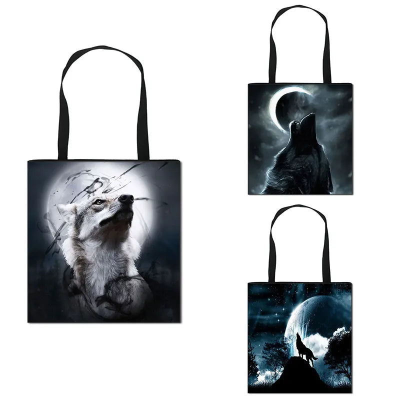 Howling Wolf Moon Tote Bag Women's Shoulder Handbag for Travel Beach Shopping