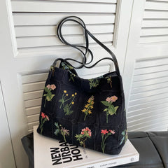 Vintage Flowering Pattern Shoulder Bag Female Cotton Linen Tote