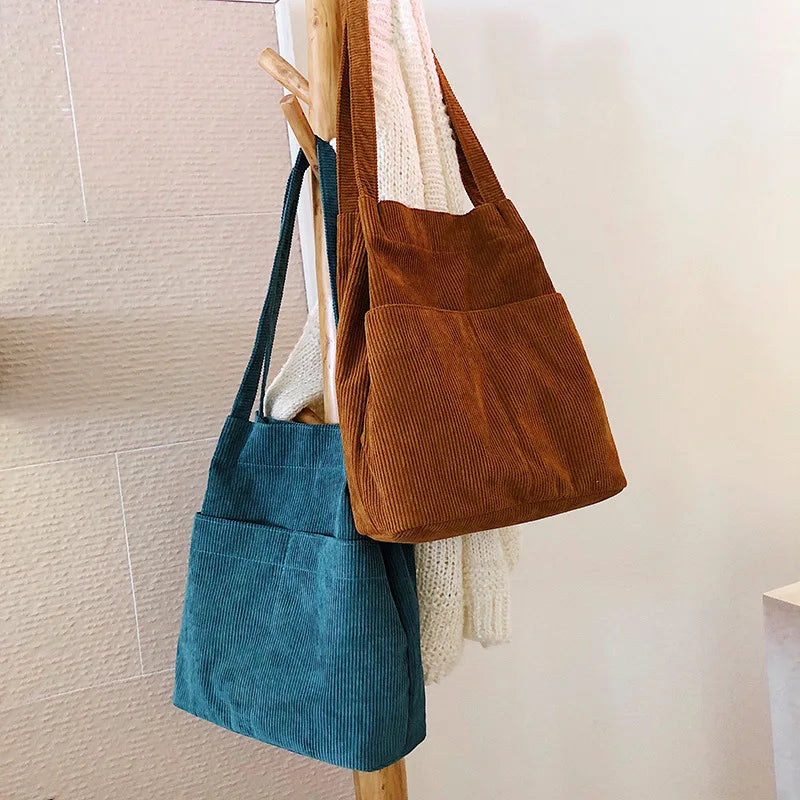 Corduroy Totes Bag Casual Handbag for School Work Travel Shopping