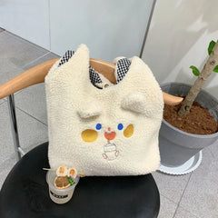 Plush Vest Bag Bear Ear Girl Shoulder Bags Lamb Hair Handbag