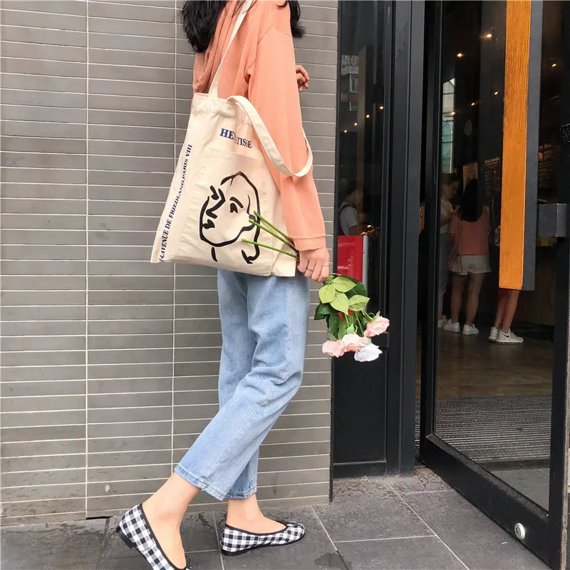 Canvas Tote Handbag for Women with Outer Pocket