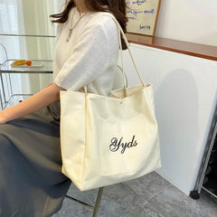 Large Capacity Women's Shoulder Bag College Style Cotton Canvas Handbag