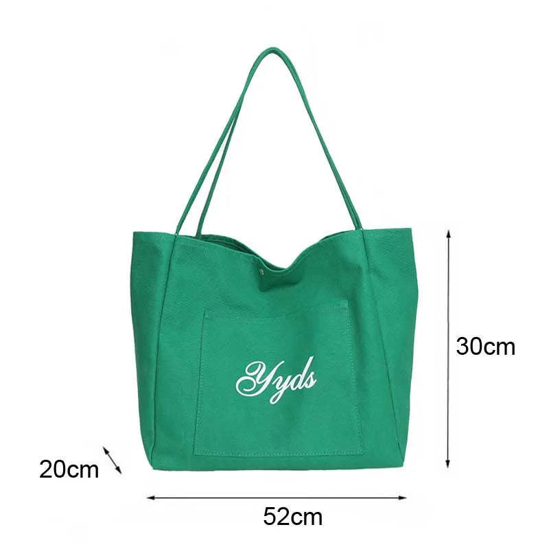 Large Capacity Women's Shoulder Bag College Style Cotton Canvas Handbag