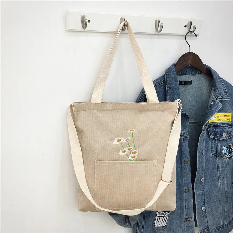Corduroy Shoulder Messenger Bag Canvas Ladies Casual Totes Shopping Bags