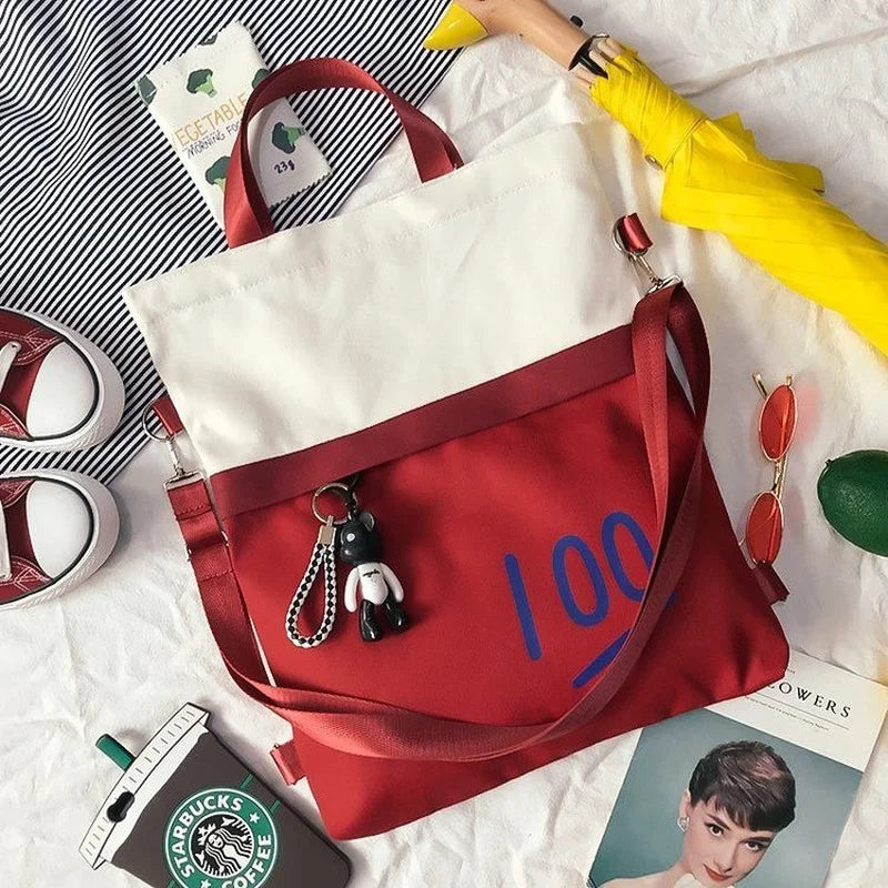 Comfortable Style Stitching Canvas Bag Multipurpose Backpack Female Messenger Ba
