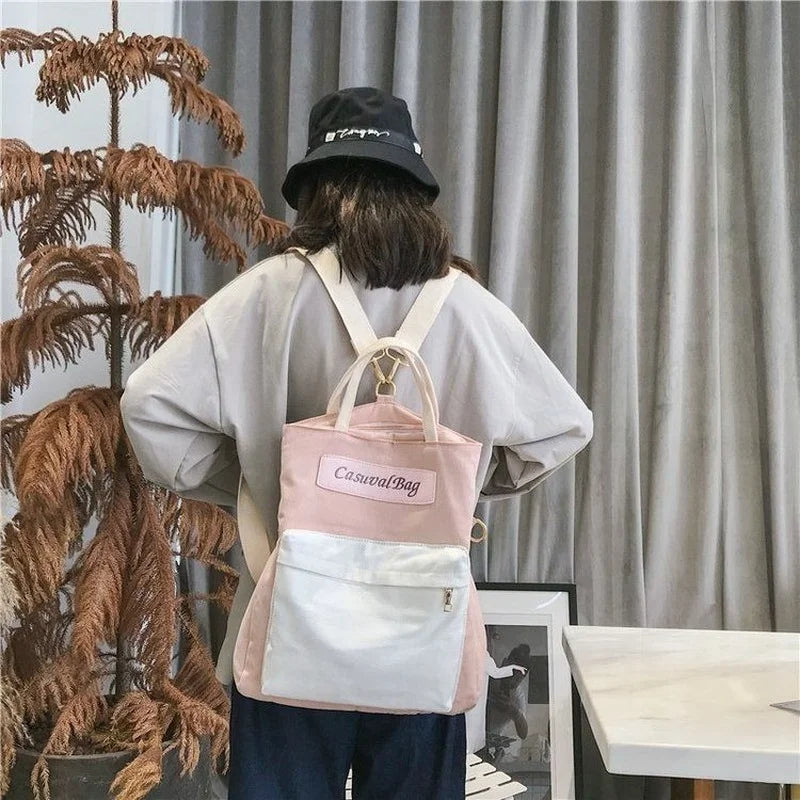 Comfortable Style Stitching Canvas Bag Multipurpose Backpack Female Messenger Ba
