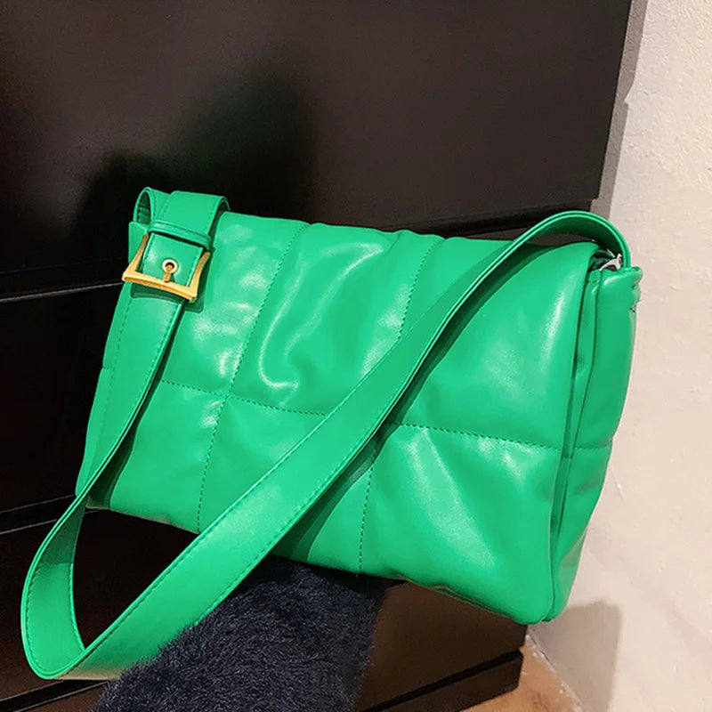 Women Padded Crossbody Bags Plaid High PU Leather Lingge Quilted Shoulder Bags