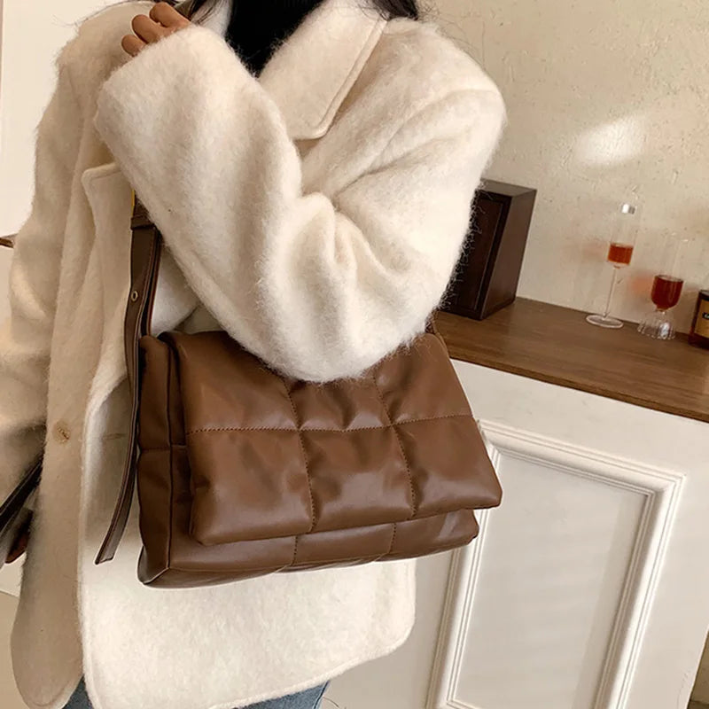 Women Padded Crossbody Bags Plaid High PU Leather Lingge Quilted Shoulder Bags