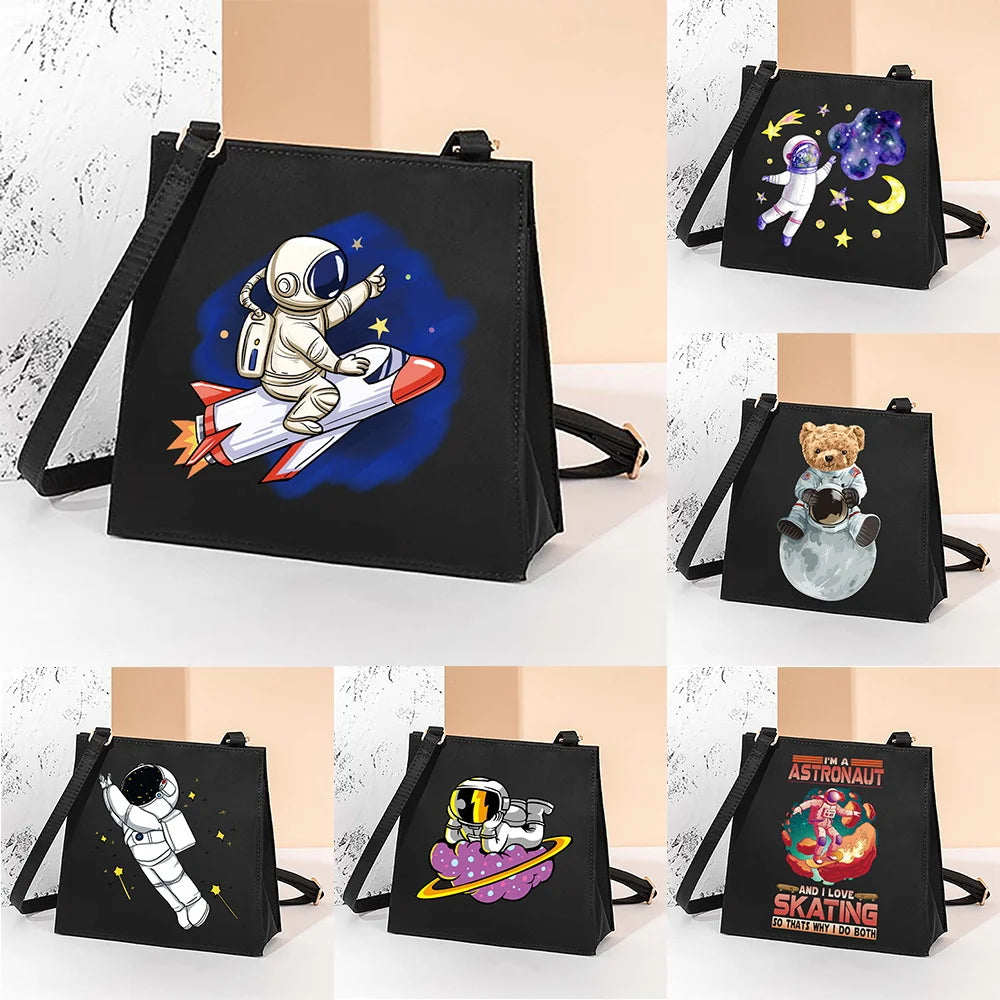 Square Bag Astronaut Pattern Tote Bag Casual Crossbody Shoulder Bag