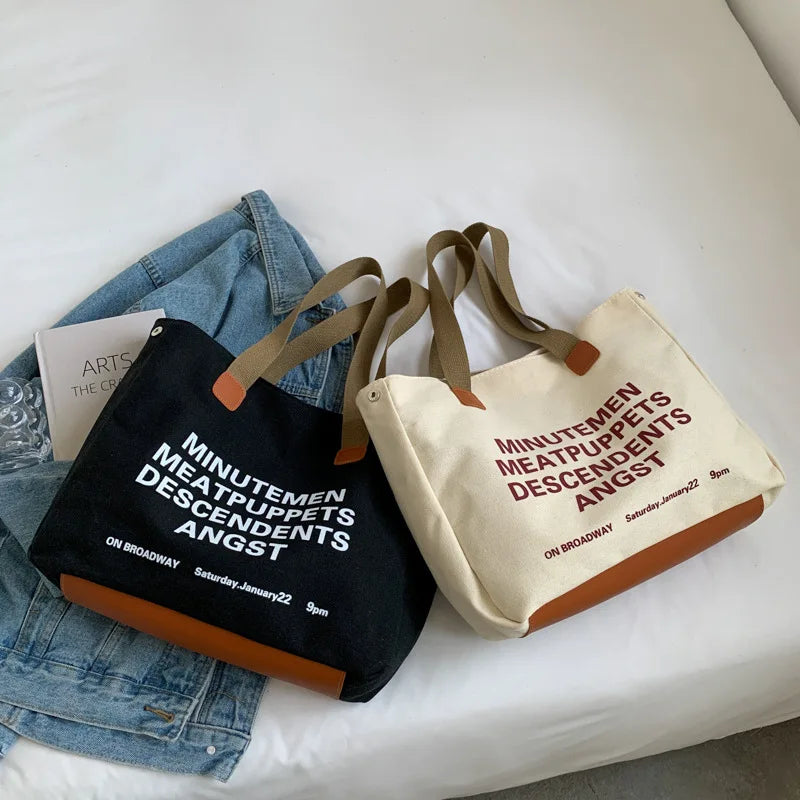 Vintage Canvas Bag Women Large Capacity Shopping Handbag