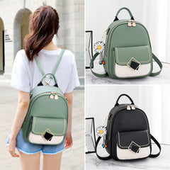 Small Backpack Women's PU Leather Schoolbag