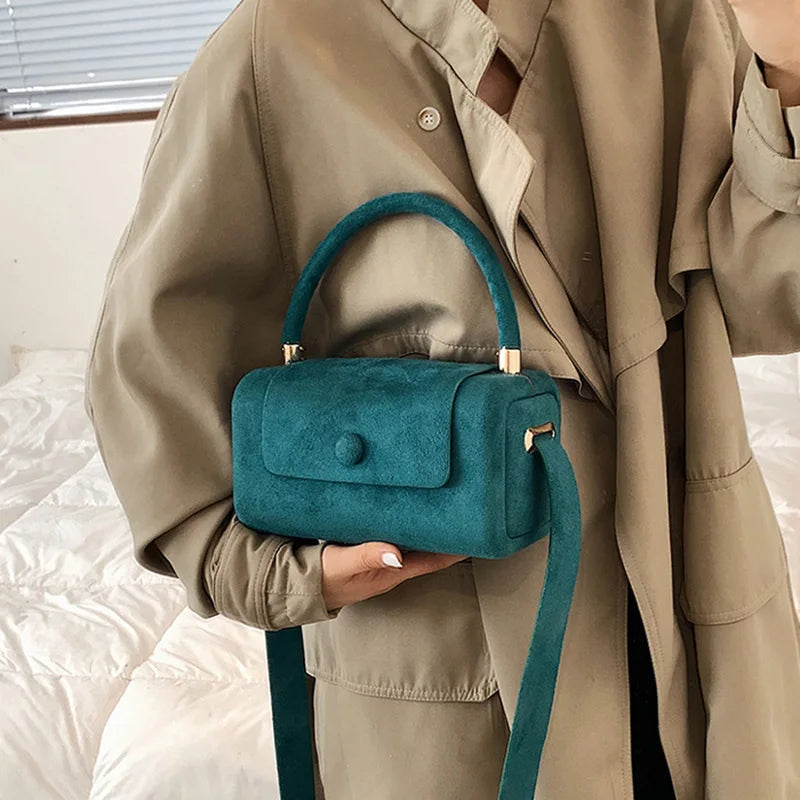 INS Women Green Flock Mini Handbag Suede Crossbody Bags