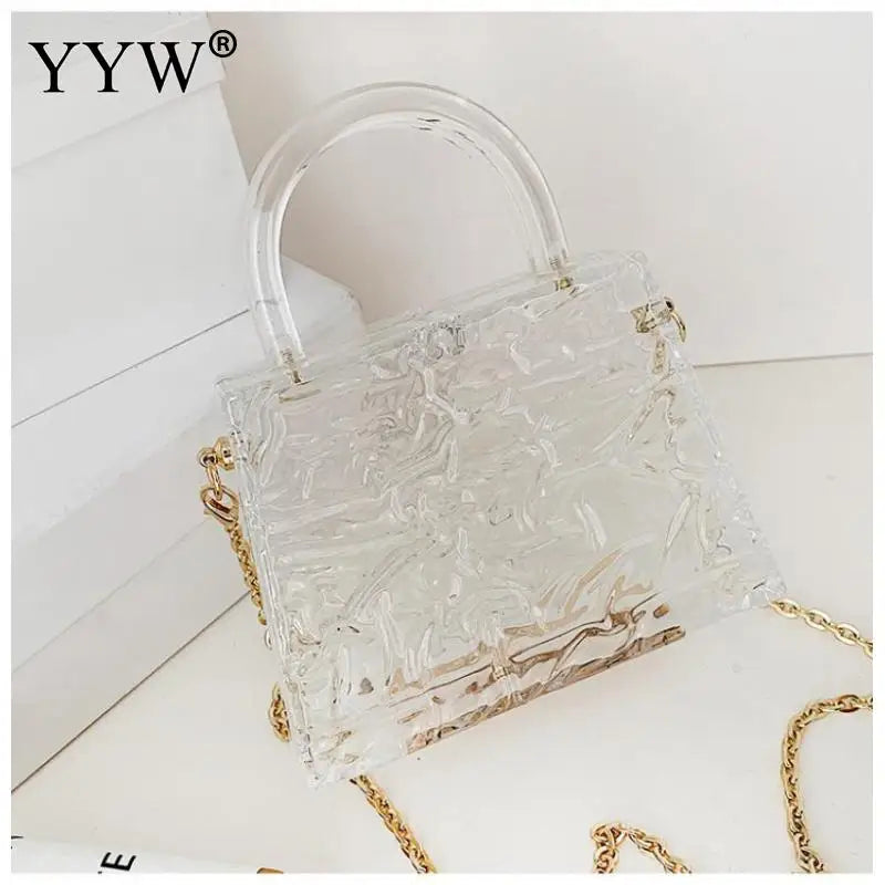 Ice Crack Transparent Lipstick Bags Chain Jelly Women'S Shoulder Bag