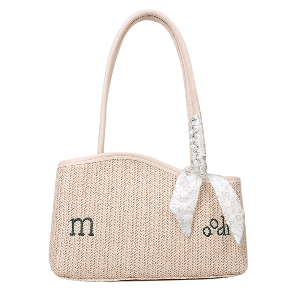 Straw Shoulder Bag with Scarf Beach Summer Handbags