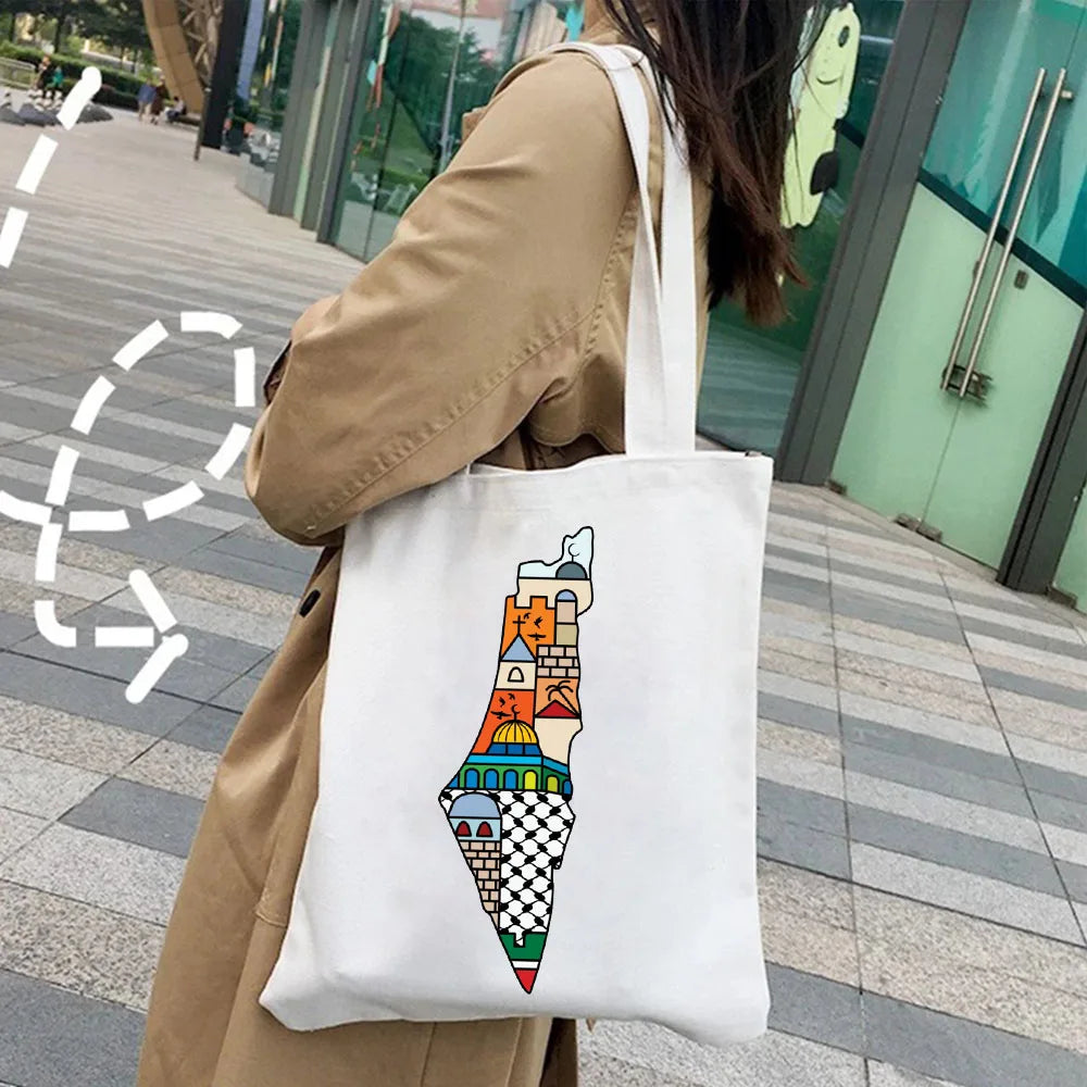 Jerusalem Arabic Flag Map Palestinian Wailing Wall Women's Shopper Totes