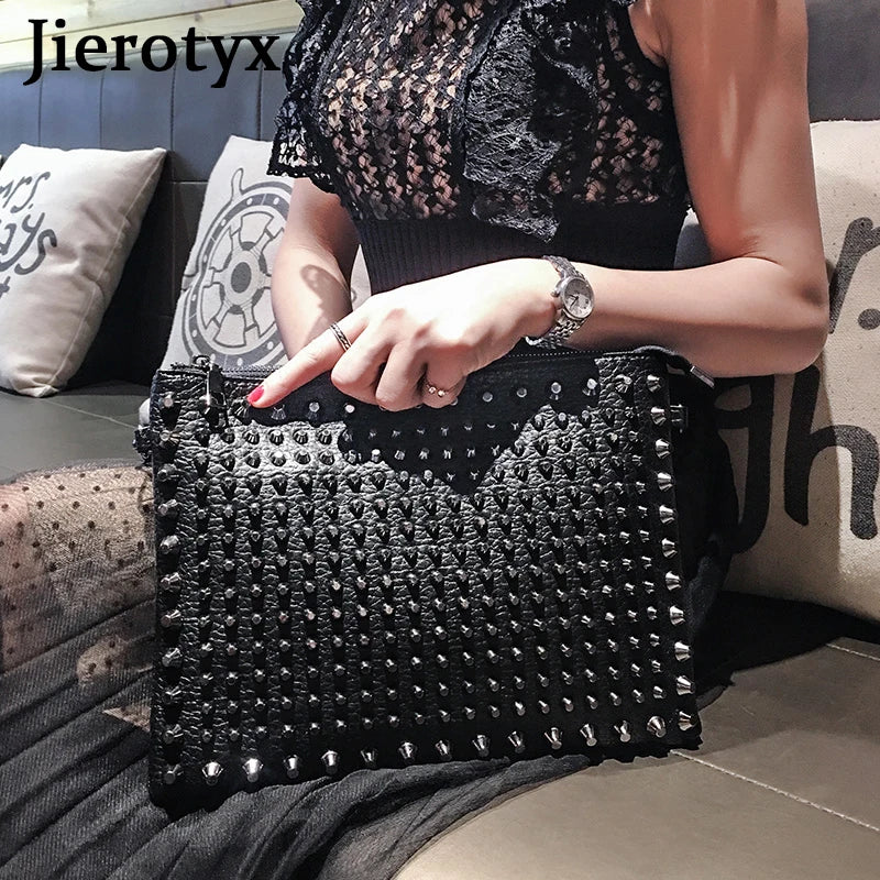 Punk Rock Style Rivet Envelope Bag for Women, Evening Clutch Shoulder Bag
