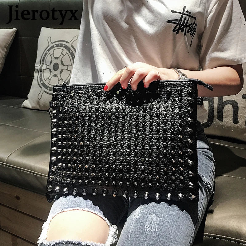 Punk Rock Style Rivet Envelope Bag for Women, Evening Clutch Shoulder Bag