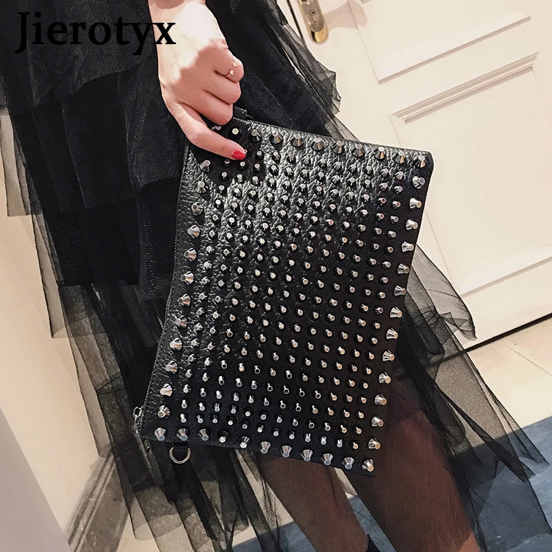 Punk Rock Style Rivet Envelope Bag for Women, Evening Clutch Shoulder Bag