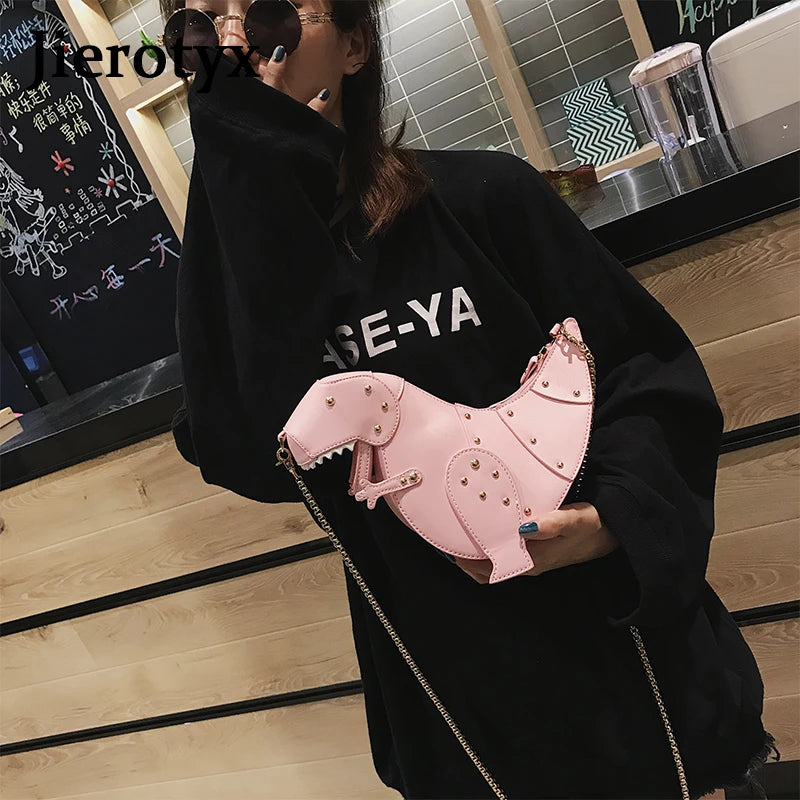 Rivet Dinosaur Leather Crossbody Mini Messenger Bag