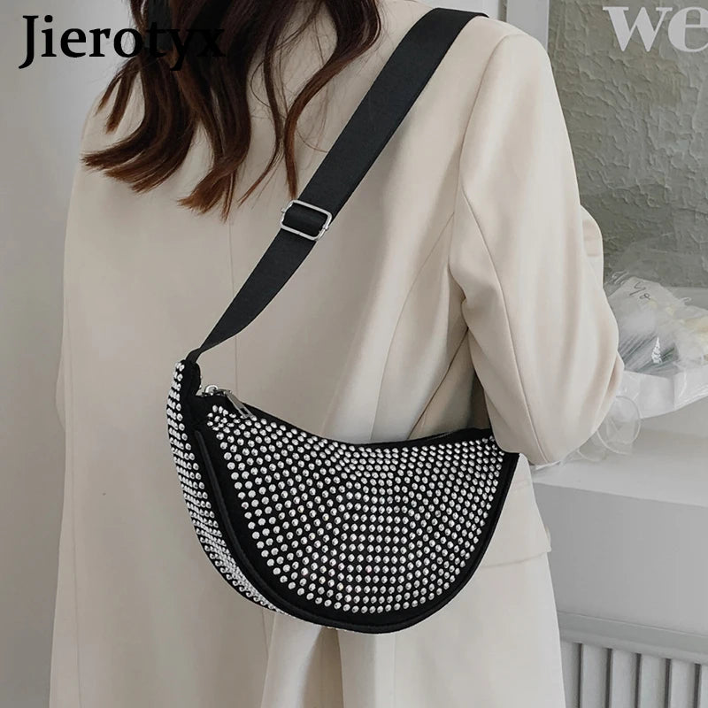 Hobos Bags Diamonds Underarm Bag Women Shoulder Strap Lady Party Rhinestone