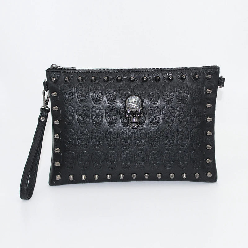 Punk Skull Rivet Clutch Handbag with Shoulder Strap