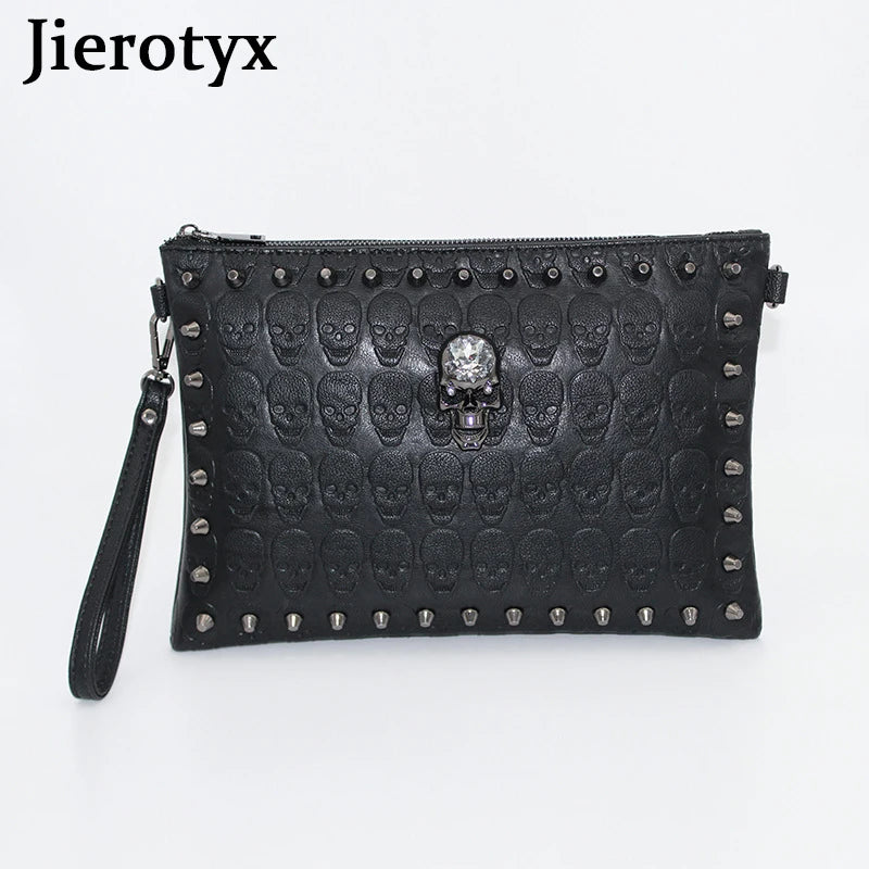 Punk Skull Rivet Clutch Handbag with Shoulder Strap