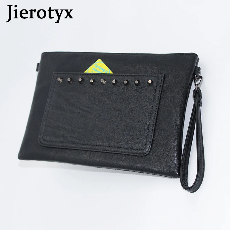Punk Skull Rivet Clutch Handbag with Shoulder Strap