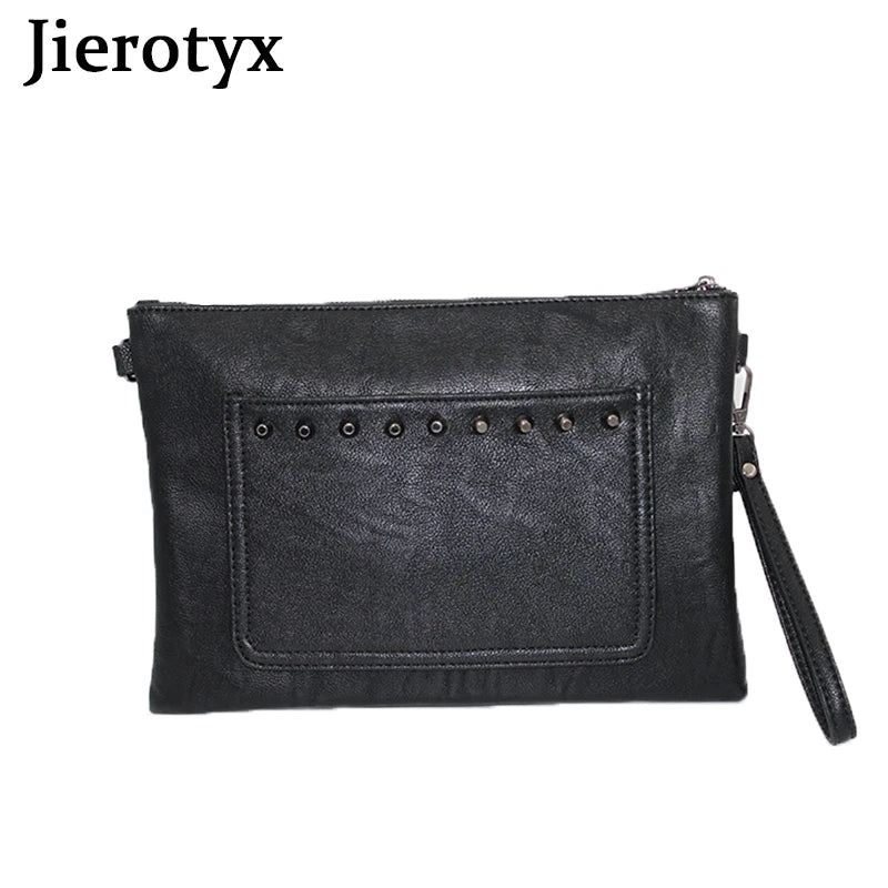 Punk Skull Rivet Clutch Handbag with Shoulder Strap