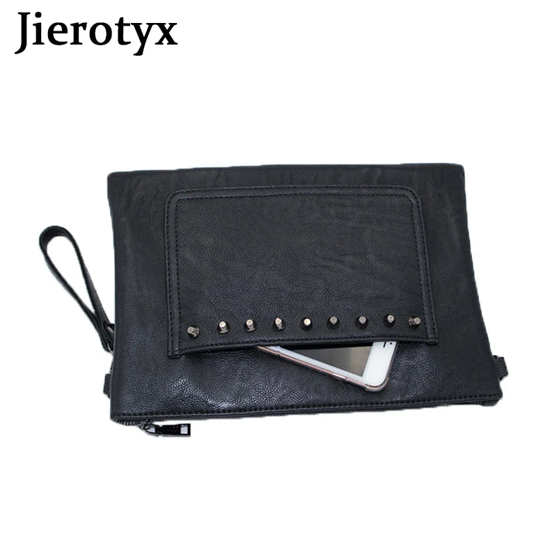 Punk Skull Rivet Clutch Handbag with Shoulder Strap