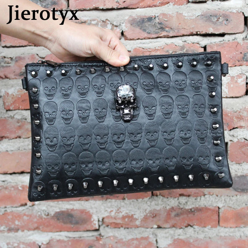 Punk Skull Rivet Clutch Handbag with Shoulder Strap