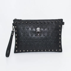 Punk Skull Rivet Clutch Handbag with Shoulder Strap
