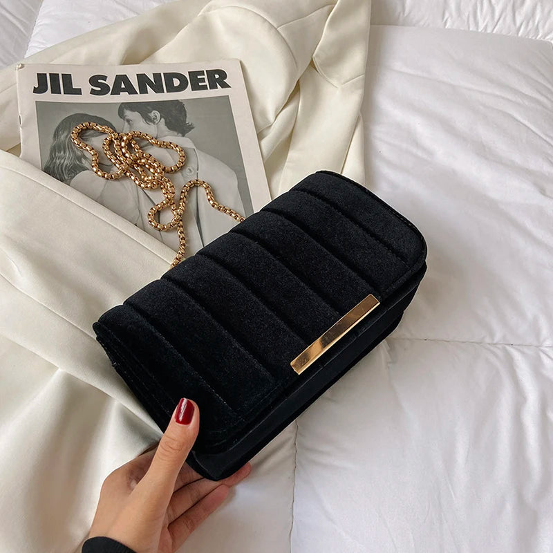 Golden Velvet Small Handbag Vintage Crossbody Tote Bag