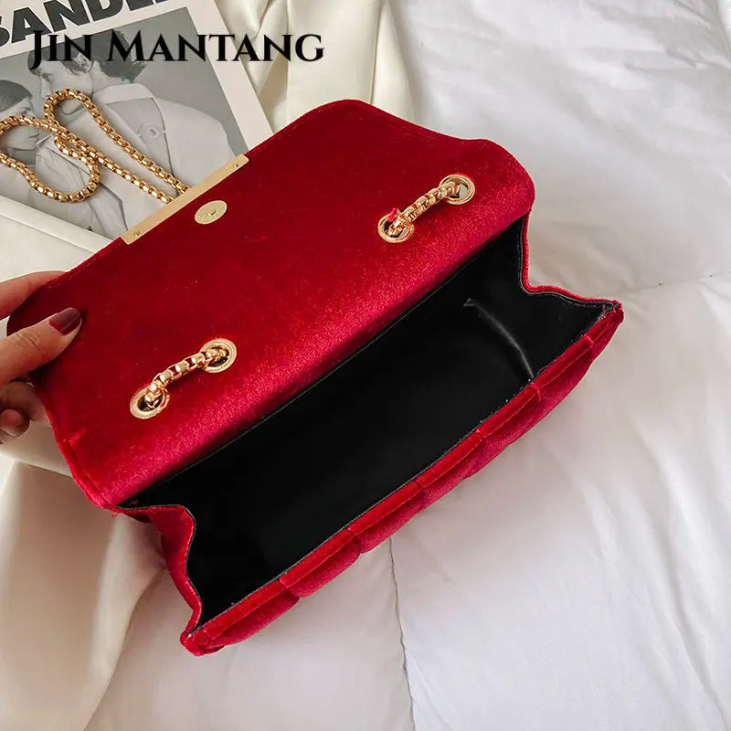 Golden Velvet Small Handbag Vintage Crossbody Tote Bag
