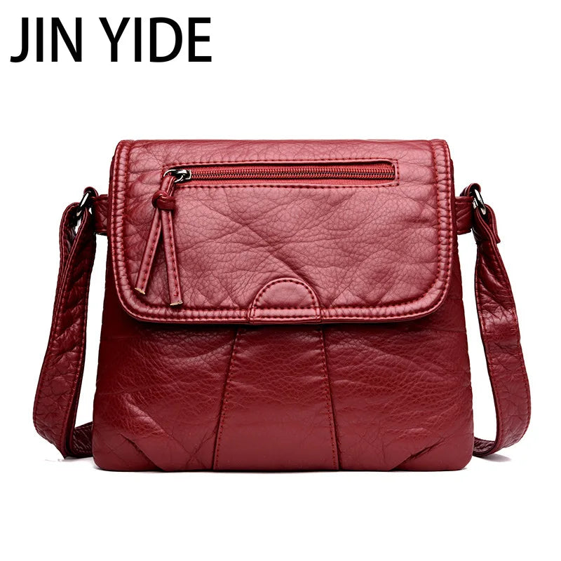 Women Messenger Bag Soft Washed PU Leather Crossbody Handbag