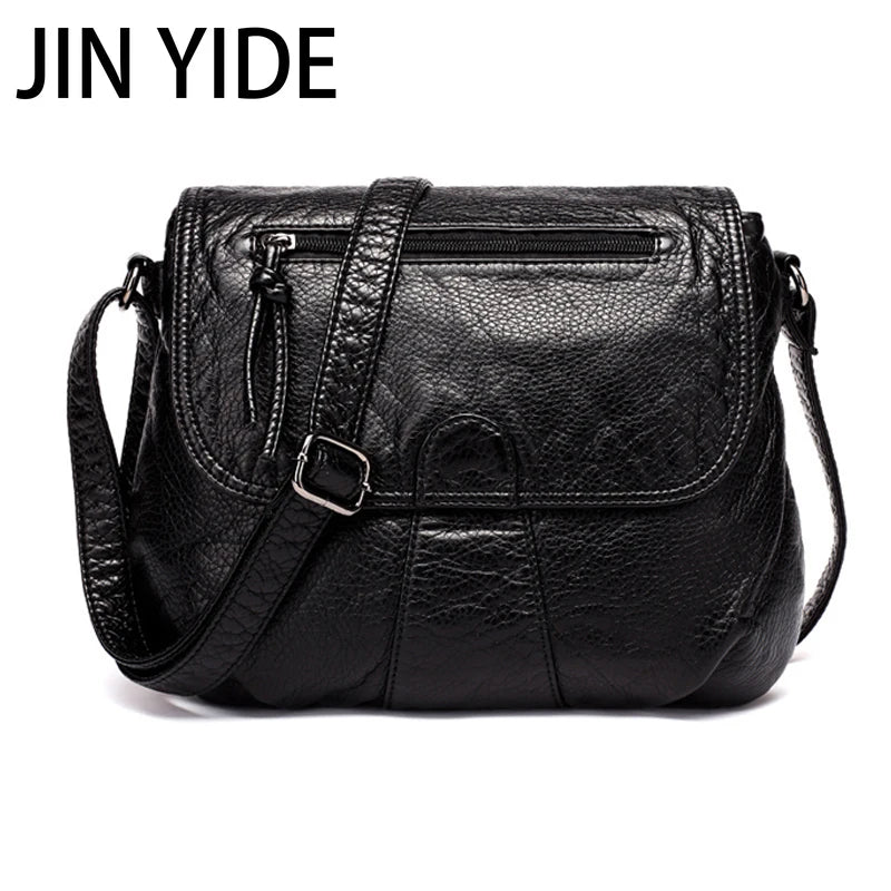 Women Messenger Bag Soft Washed PU Leather Crossbody Handbag