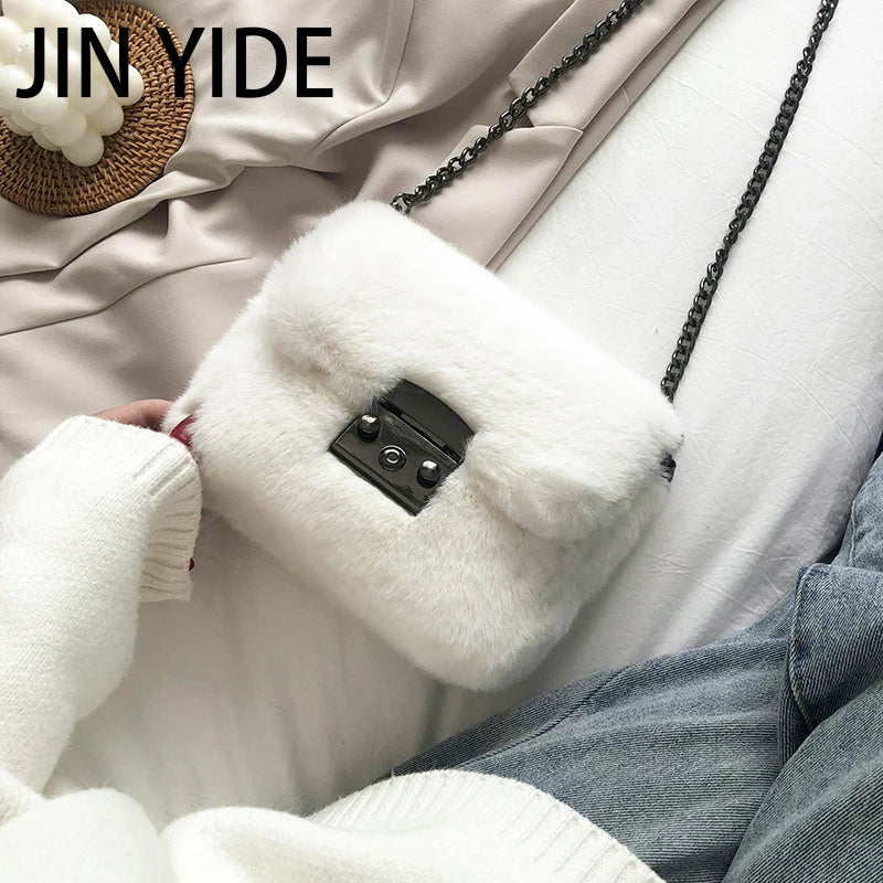 Faux Rabbit Fur Mini Handbag Chain Crossbody Bag