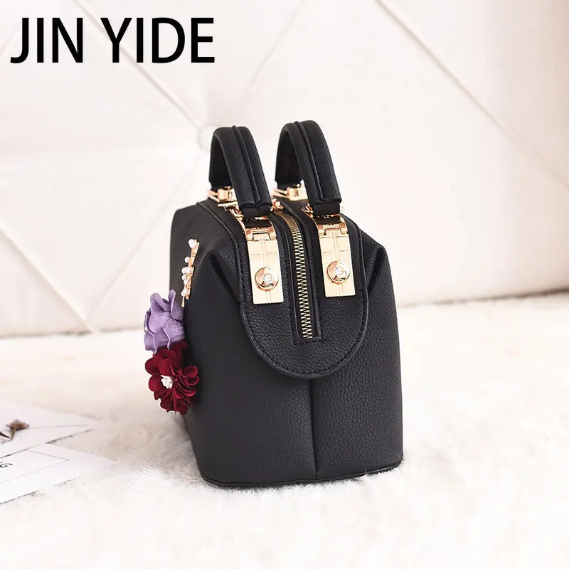 Embroidery Flower Shoulder Bag Women's Handbag PU Leather Messenger Bag