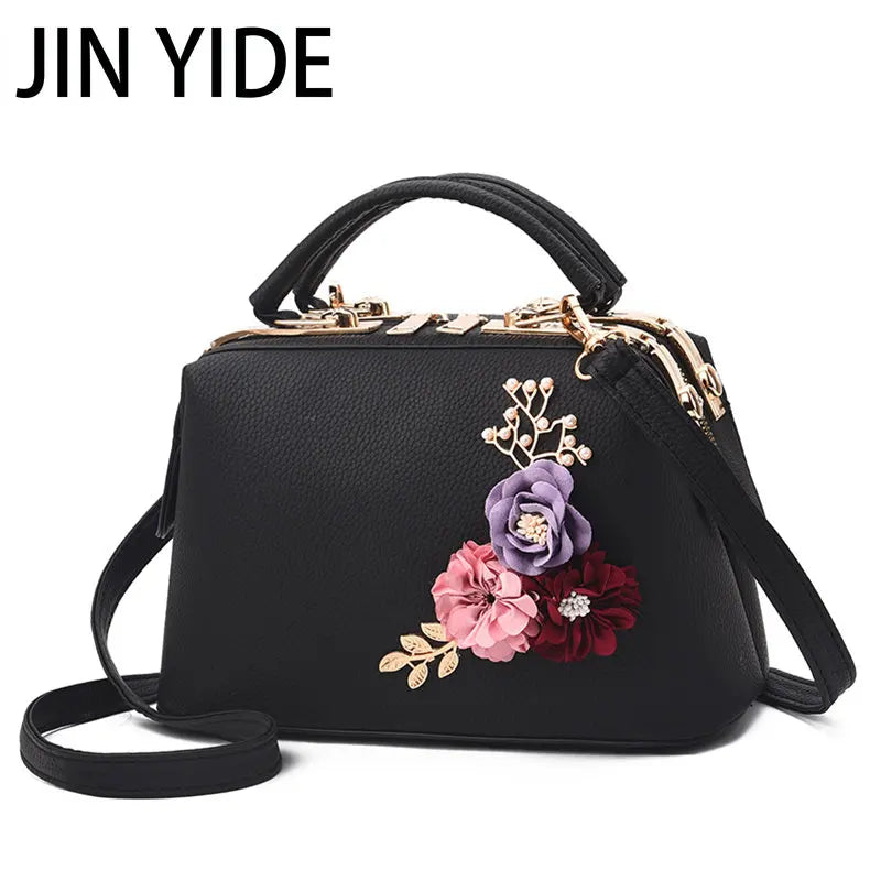 Embroidery Flower Shoulder Bag Women's Handbag PU Leather Messenger Bag