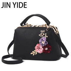 Embroidery Flower Shoulder Bag Women's Handbag PU Leather Messenger Bag