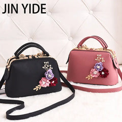 Embroidery Flower Shoulder Bag Women's Handbag PU Leather Messenger Bag