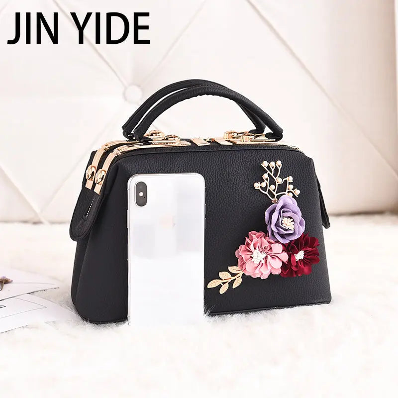 Embroidery Flower Shoulder Bag Women's Handbag PU Leather Messenger Bag