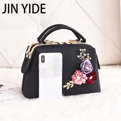 Embroidery Flower Shoulder Bag Women's Handbag PU Leather Messenger Bag