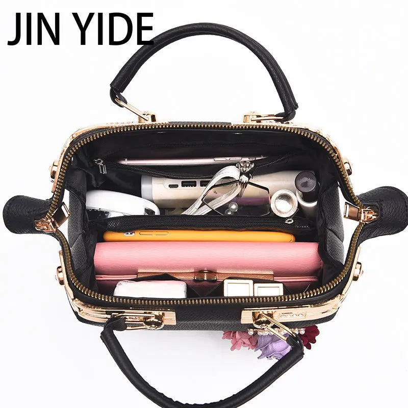 Embroidery Flower Shoulder Bag Women's Handbag PU Leather Messenger Bag
